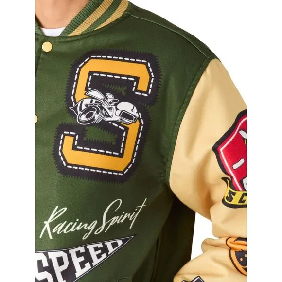 Reason x Dodge Scatpack Varsity Jacket Men Large Green Khaki Letterman Bomber - Picture 3 of 15